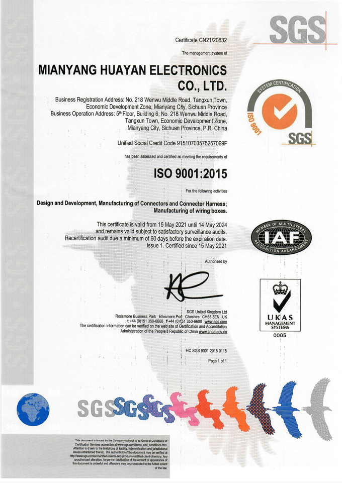 華巖 ISO 9001 2015質(zhì)量管理體系證書(shū)（SGS）英文正本